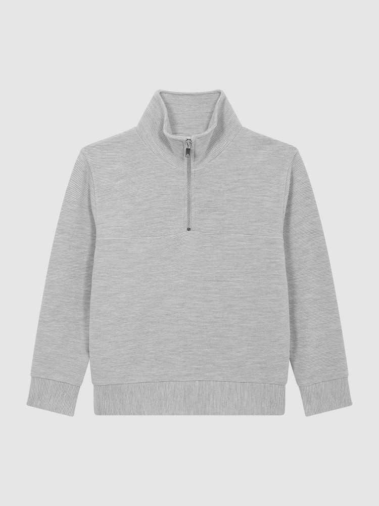 Reiss Grey Casen Senior Ribbed Half Zip Funnel Neck Jersey - Image 2 of 8