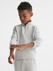 Reiss Grey Casen Senior Ribbed Half Zip Funnel Neck Jersey - Image 3 of 8