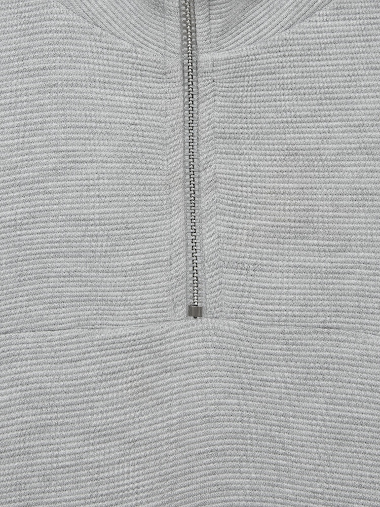 Reiss Grey Casen Senior Ribbed Half Zip Funnel Neck Jersey - Image 8 of 8