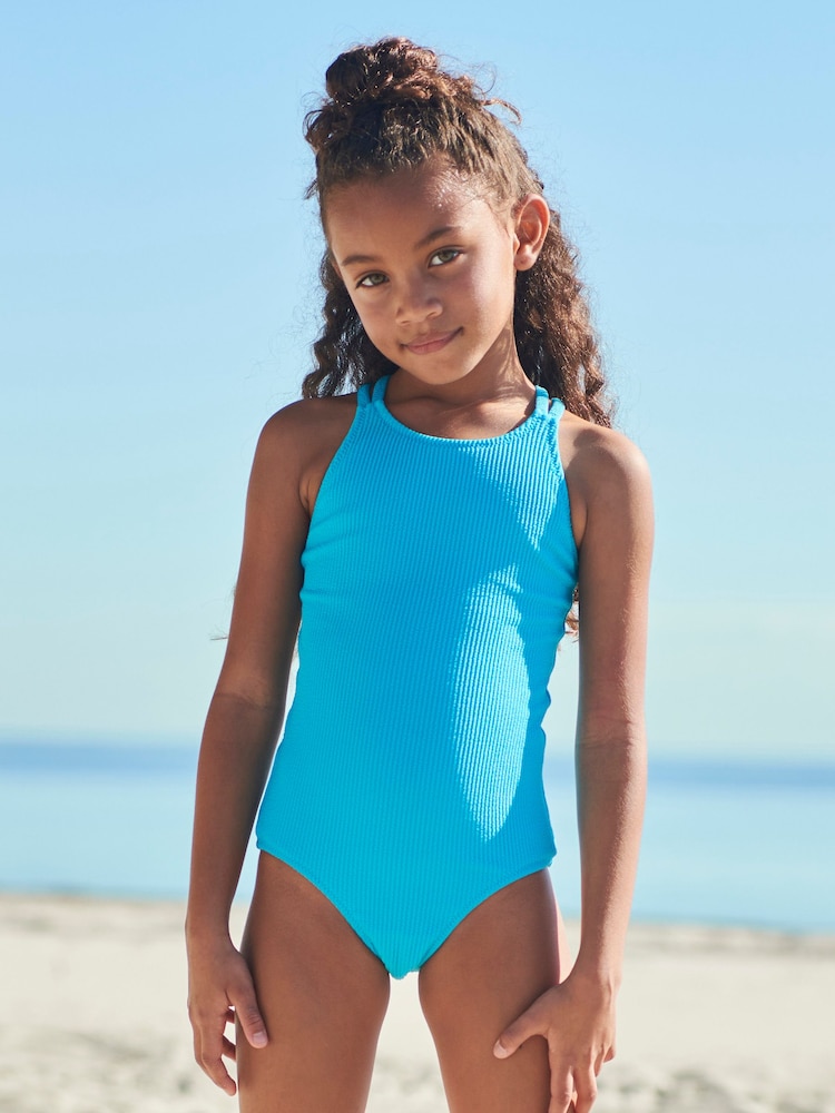 Blue Textured Swimsuit (3-16yrs) - Image 1 of 6