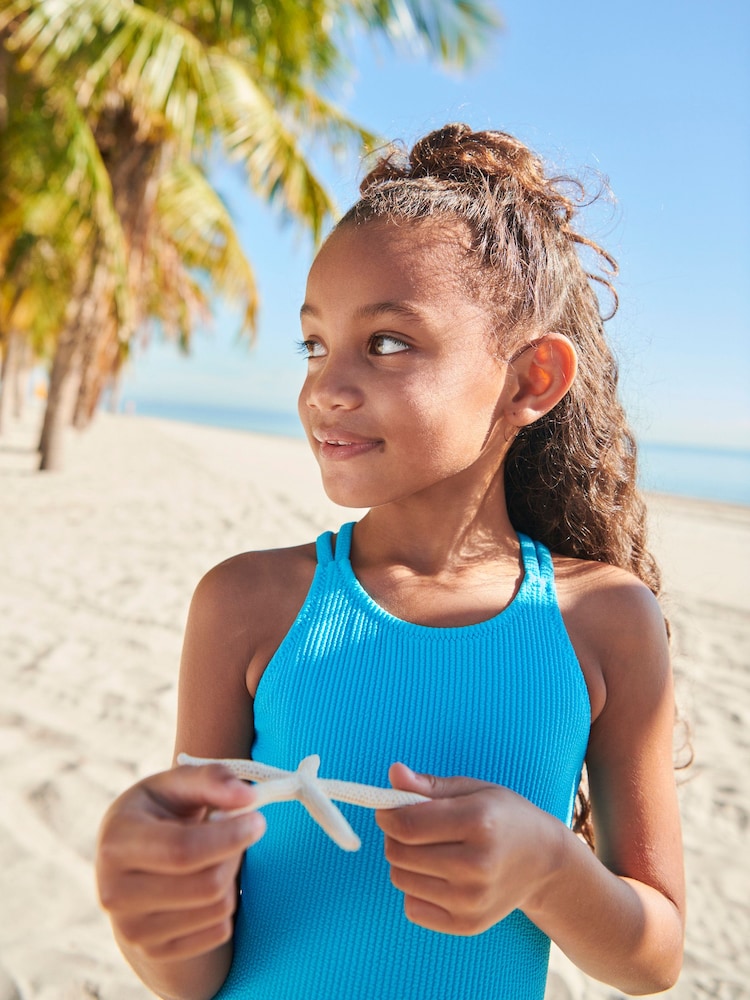 Blue Textured Swimsuit (3-16yrs) - Image 4 of 6