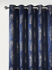 Curtina Blue Feather Jacquard Lined Eyelet Curtains - Image 2 of 3