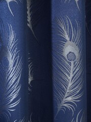 Curtina Blue Feather Jacquard Lined Eyelet Curtains - Image 3 of 3