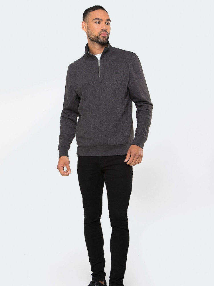 Antracietgrijs - Threadbare Quarter Zip Neck Sweatshirt - Image 3 of 4
