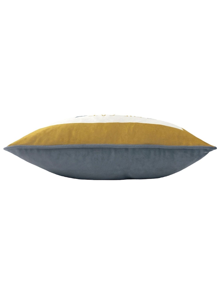 furn. Ochre Yellow Kitta Sits Here Printed Velvet Cushion - Image 2 of 3