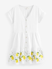 White Embroidered Linen Blend Tiered Mini Dress - Image 5 of 5