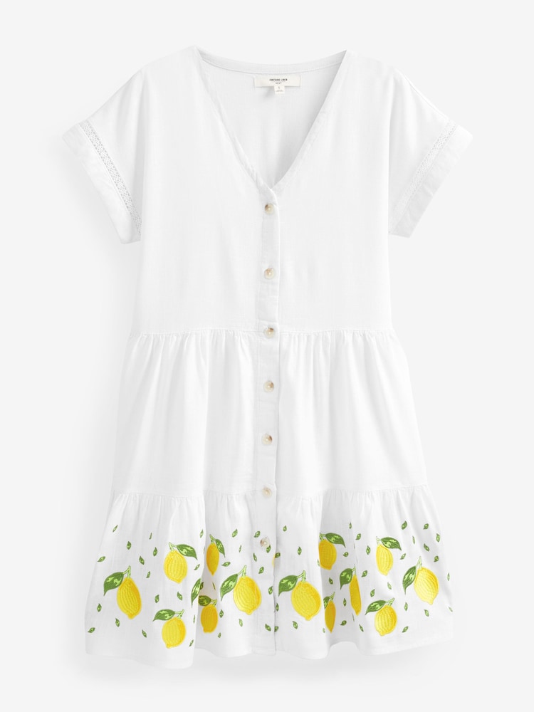 White Embroidered Linen Blend Tiered Mini Dress - Image 5 of 5