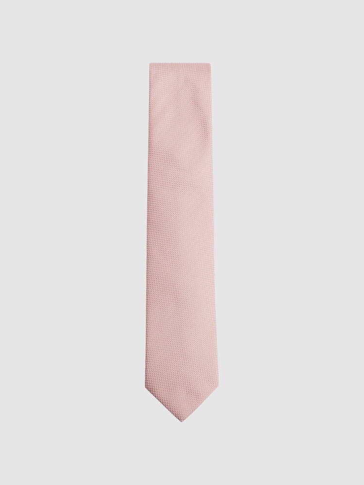 Reiss Soft Pink Ceremony Textured Silk Blend Tie - Image 1 of 5