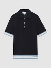Reiss Navy Quinn - Che Che Half Button Contrast-Sleeve Polo T-Shirt - Image 2 of 6