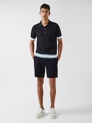 Reiss Navy Quinn - Che Che Half Button Contrast-Sleeve Polo T-Shirt - Image 3 of 6