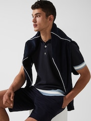 Reiss Navy Quinn - Che Che Half Button Contrast-Sleeve Polo T-Shirt - Image 4 of 6