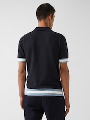 Reiss Navy Quinn - Che Che Half Button Contrast-Sleeve Polo T-Shirt - Image 5 of 6