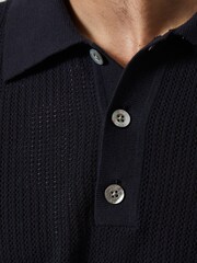 Reiss Navy Quinn - Che Che Half Button Contrast-Sleeve Polo T-Shirt - Image 6 of 6