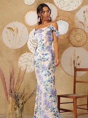 Hope and Ivy Purple Cowl Front Satin Maxi Dress With Drop Sleeve - Image 1 of 2