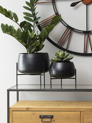 Libra Set of 2 Black Clyde Planters With Etched Finish - Image 1 of 4
