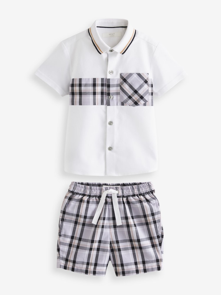 White/Check Spliced Shirt and Shorts Set (3mths-12yrs) - Image 1 of 2