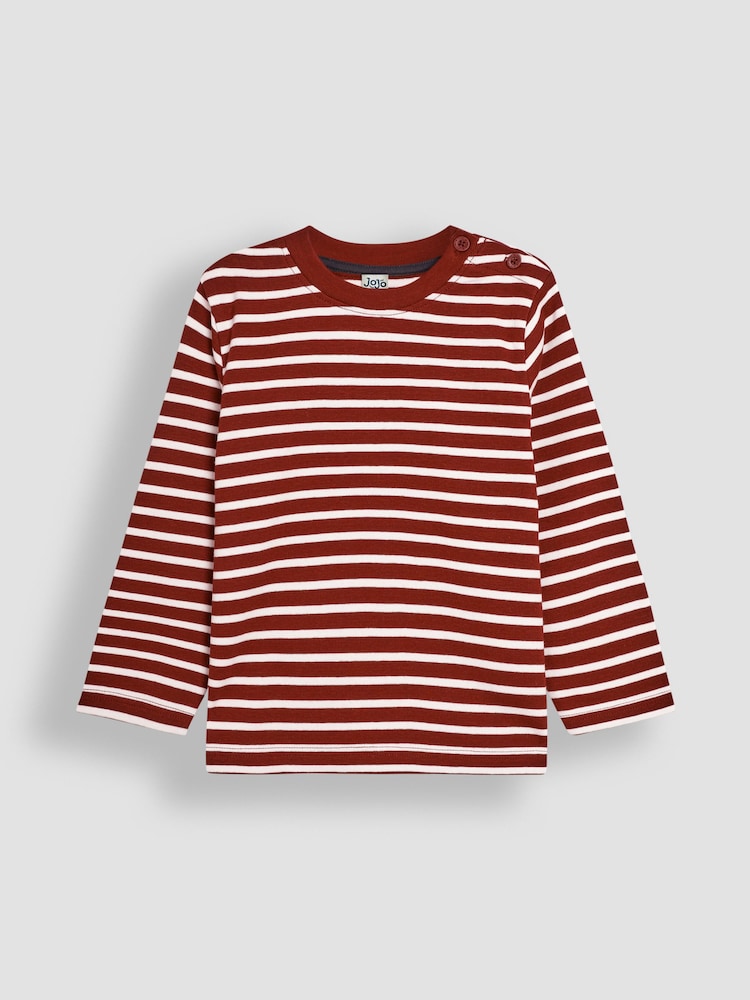 JoJo Maman Bébé Burgundy Red Breton Long Sleeved Top - Image 1 of 3