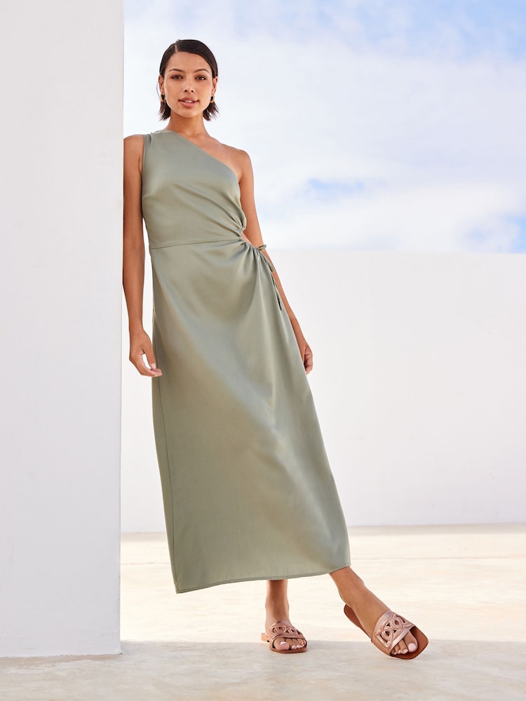 Salbeigrün - One-Shoulder-Midikleid mit Cut-Out - Bild 2 von 5 Salbeigrün - One-Shoulder-Midikleid mit Cut-Out - Bild 2 von 5