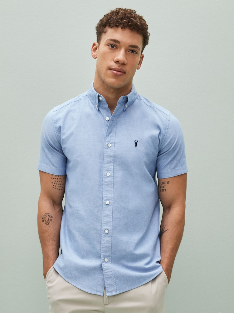 Light Blue Regular Fit Short Sleeve Oxford Shirt - Image 1 of 6