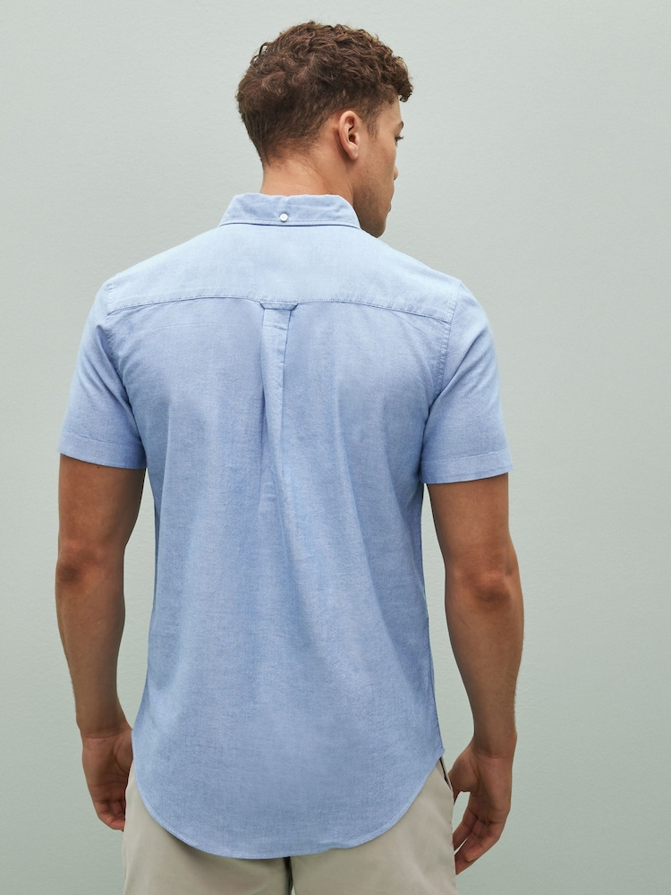 Light Blue Regular Fit Short Sleeve Oxford Shirt - Image 2 of 6