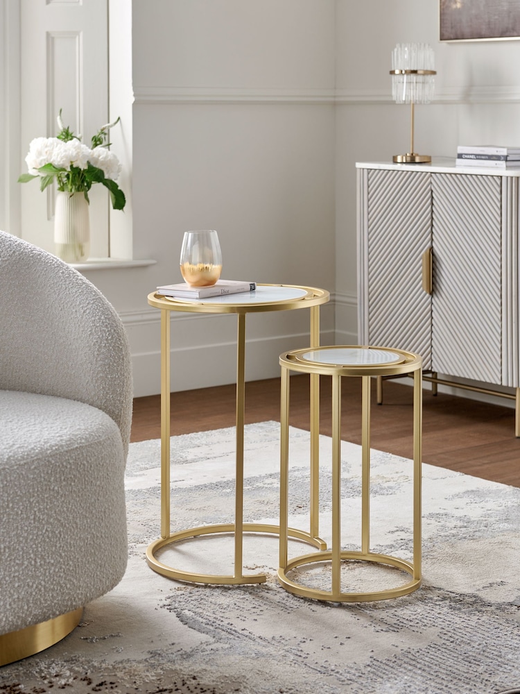 Lipsy Marble and Gold Effect Frame Nest of Tables - Image 1 of 6