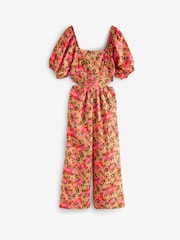Pink Floral Wide Leg Puff Sleeve Jumpsuit - Image 6 of 6