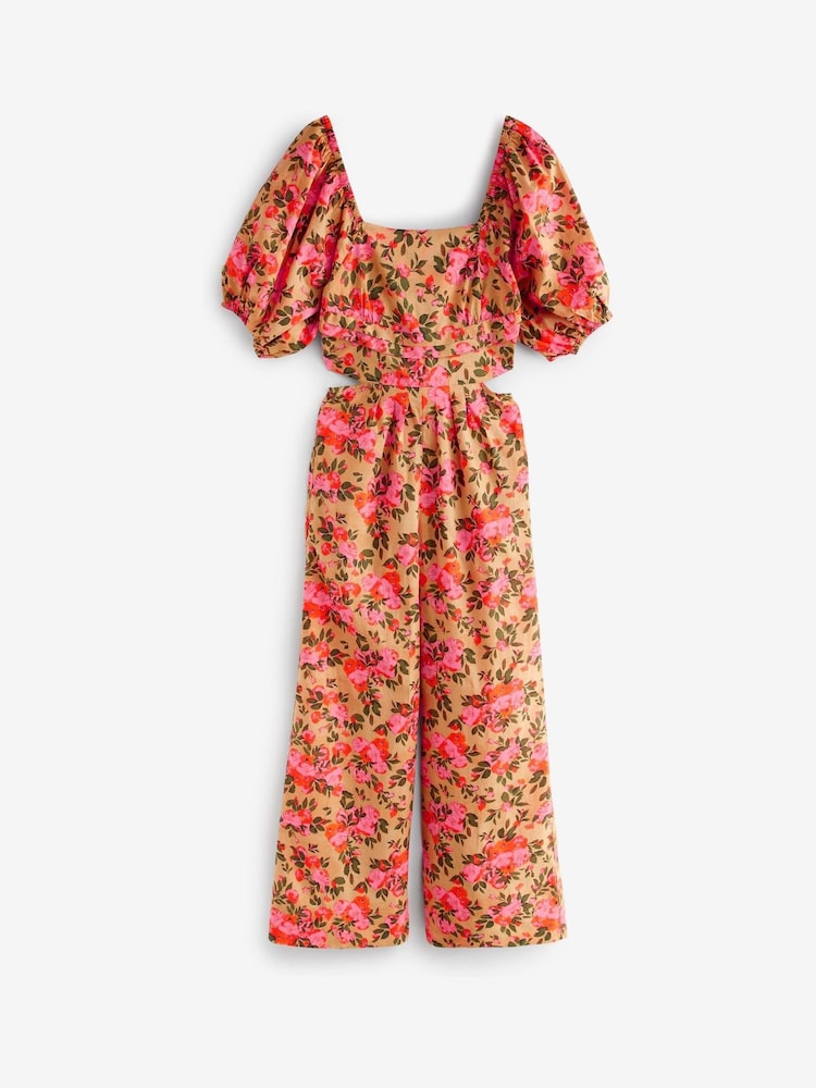 Pink Floral Wide Leg Puff Sleeve Jumpsuit - Image 6 of 6
