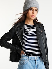 Navy Stripe Cap Sleeve T-Shirt Top - Image 3 of 6