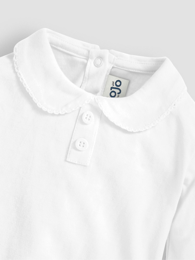 JoJo Maman Bébé White Plain Long Sleeve Peter Pan Bodysuit - Image 2 of 3