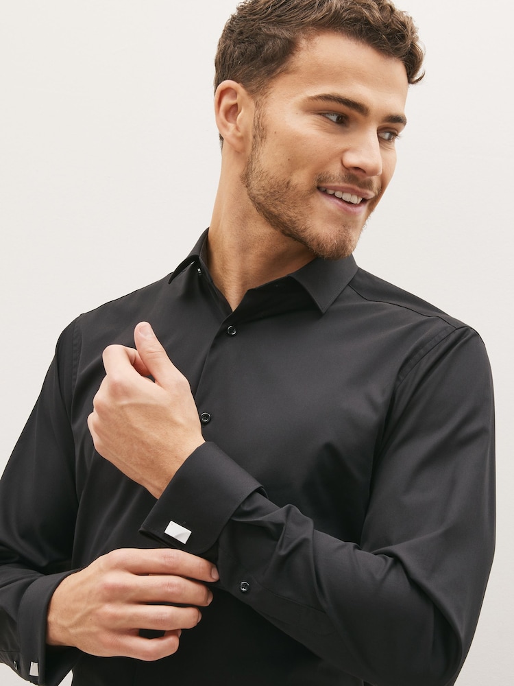 Black Slim Fit Easy Care Double Cuff Smart Shirt - Image 1 of 3