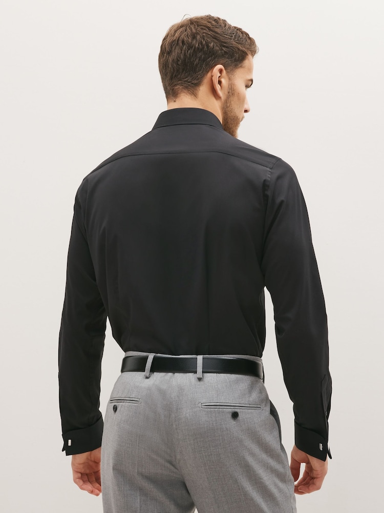 Black Slim Fit Easy Care Double Cuff Smart Shirt - Image 2 of 3