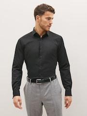 Black Slim Fit Easy Care Double Cuff Smart Shirt - Image 3 of 3