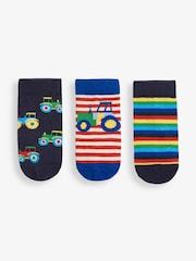 Pack de 3 pares de calcetines en azul marino con alto contenido en algodón para niños con diseño de tractor de JoJo Maman Bébé - Imagen 2 de 2