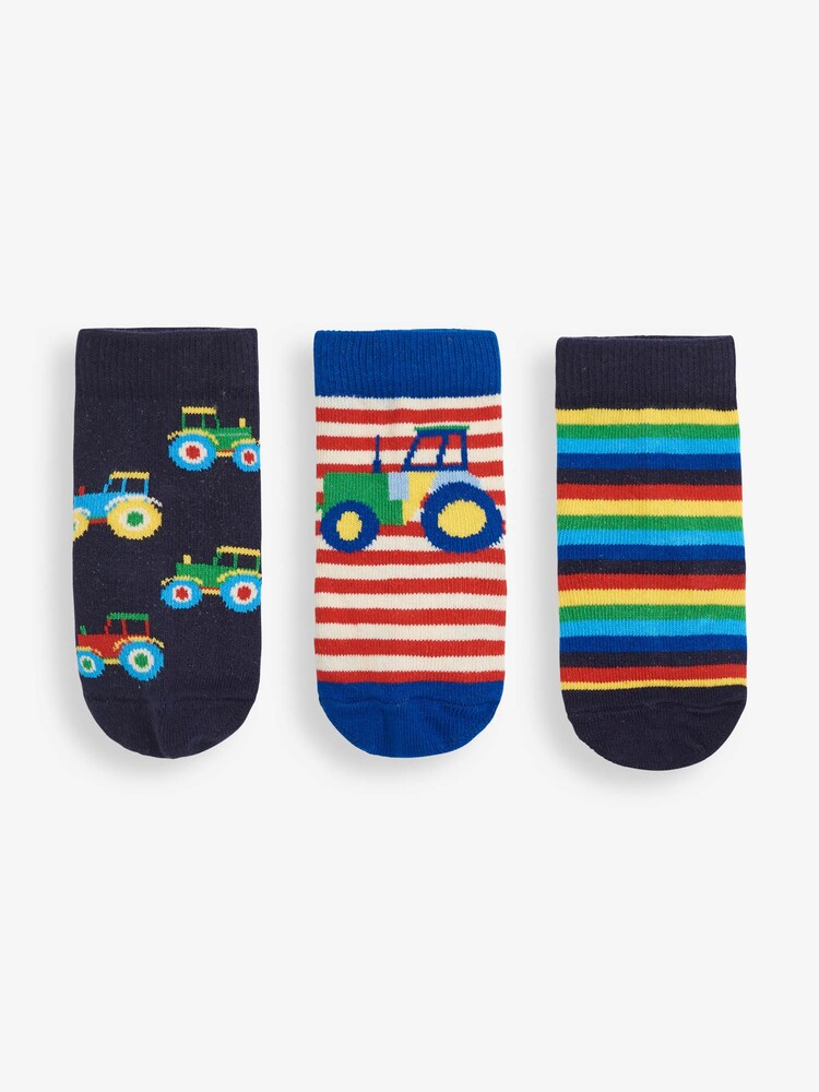 Pack de 3 pares de calcetines en azul marino con alto contenido en algodón para niños con diseño de tractor de JoJo Maman Bébé - Imagen 2 de 2
