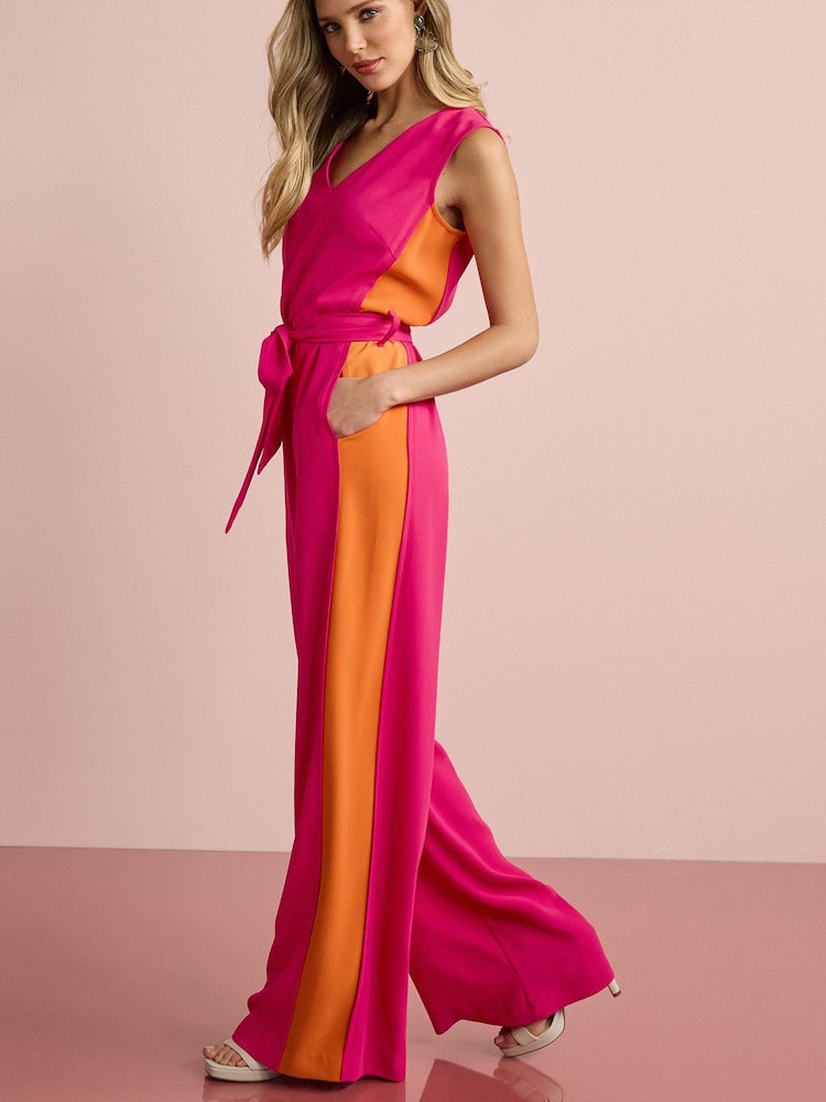 Pink und Orange - Overall mit Bahnendesign und Gürtel - Bild 2 von 4