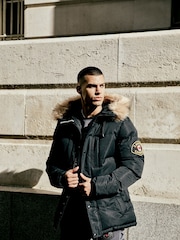 Negro - Diseño para hombre Oshawa 2.0 de Zavetti Canada Chaqueta tipo parka acolchada con capucha desmontable y ribete de pelo sintético - Imagen 2 de 7