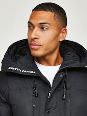 Negro - Diseño para hombre Oshawa 2.0 de Zavetti Canada Chaqueta tipo parka acolchada con capucha desmontable y ribete de pelo sintético - Imagen 3 de 7