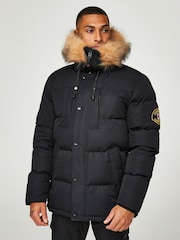 Negro - Diseño para hombre Oshawa 2.0 de Zavetti Canada Chaqueta tipo parka acolchada con capucha desmontable y ribete de pelo sintético - Imagen 4 de 7