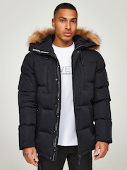 Negro - Diseño para hombre Oshawa 2.0 de Zavetti Canada Chaqueta tipo parka acolchada con capucha desmontable y ribete de pelo sintético - Imagen 5 de 7