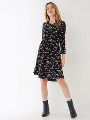 FatFace Nina Painted Bird Jersey Black Dress - Image 1 of 4