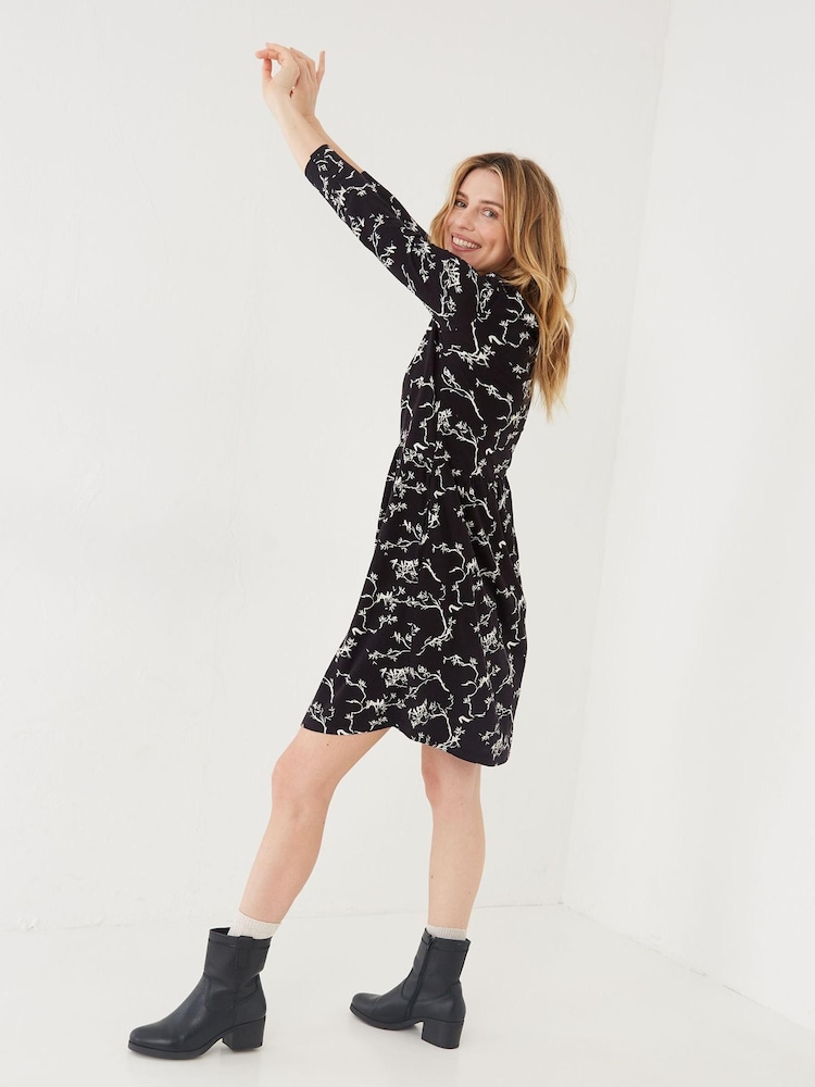 FatFace Nina Painted Bird Jersey Black Dress - Image 2 of 4