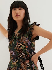 Oliver Bonas Safari Frill Sleeve Wrap Black Midi Dress - Image 2 of 8