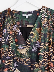 Oliver Bonas Safari Frill Sleeve Wrap Black Midi Dress - Image 6 of 8