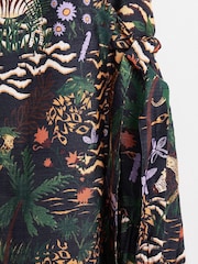 Oliver Bonas Safari Frill Sleeve Wrap Black Midi Dress - Image 8 of 8