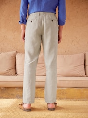 Stone Natural Signature Leomaster Italian Delave Linen Drawstring Trousers - Image 3 of 10