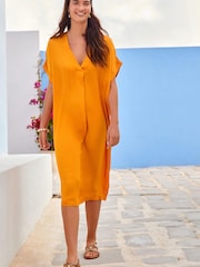 Orange Satin Kaftan Coverup Beach Summer Dress - Image 1 of 4