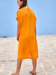 Orange Satin Kaftan Coverup Beach Summer Dress - Image 2 of 4