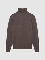 Reiss Mouse Brown Melange Caine Merino Wool Roll Neck - Image 2 of 5