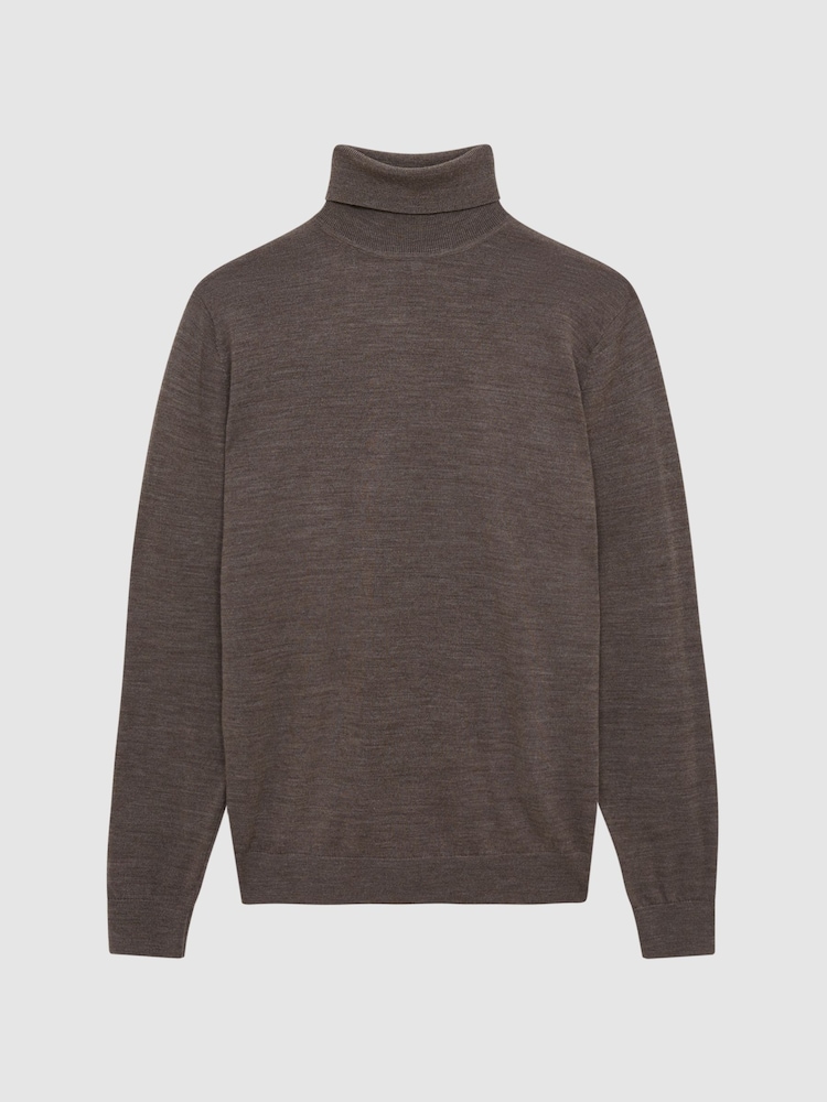 Reiss Mouse Brown Melange Caine Merino Wool Roll Neck - Image 2 of 5
