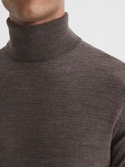 Reiss Mouse Brown Melange Caine Merino Wool Roll Neck - Image 4 of 5
